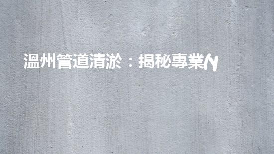 溫州管道清淤：揭秘專業(yè)施工技巧，驚人效果讓你大開眼界！ - 副本
